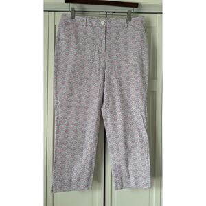 Talbots Women's Pants 8 Ankle Crop White Red Blue Dress Pockets Career Office